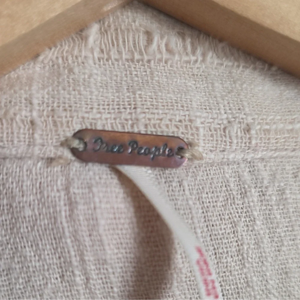 Free People Womens Beige Open Front Textured Collared Jacket Size SMALL